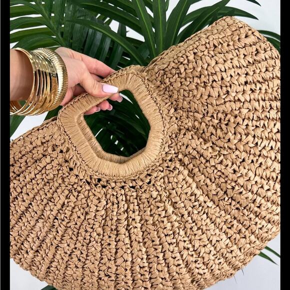 Ramla Bohemian Tan Hobo Straw Bag Half moon  Round Women Handbags Half moon - Picture 3 of 6